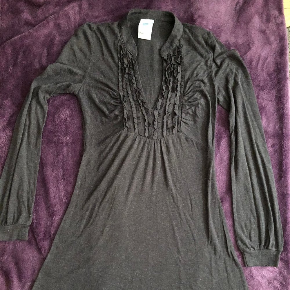 Knit A-Line Women's Grey Tuxedo Ruffle Dress